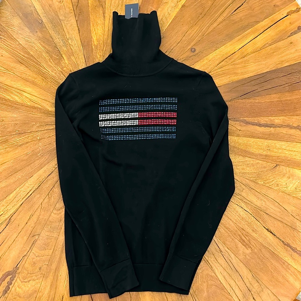 Bedazzled American flag Tommy Hilfiger turtleneck sweater